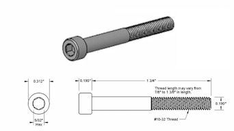Socket Head Cap Screw 10-32 thread, 1-3/4 inch length